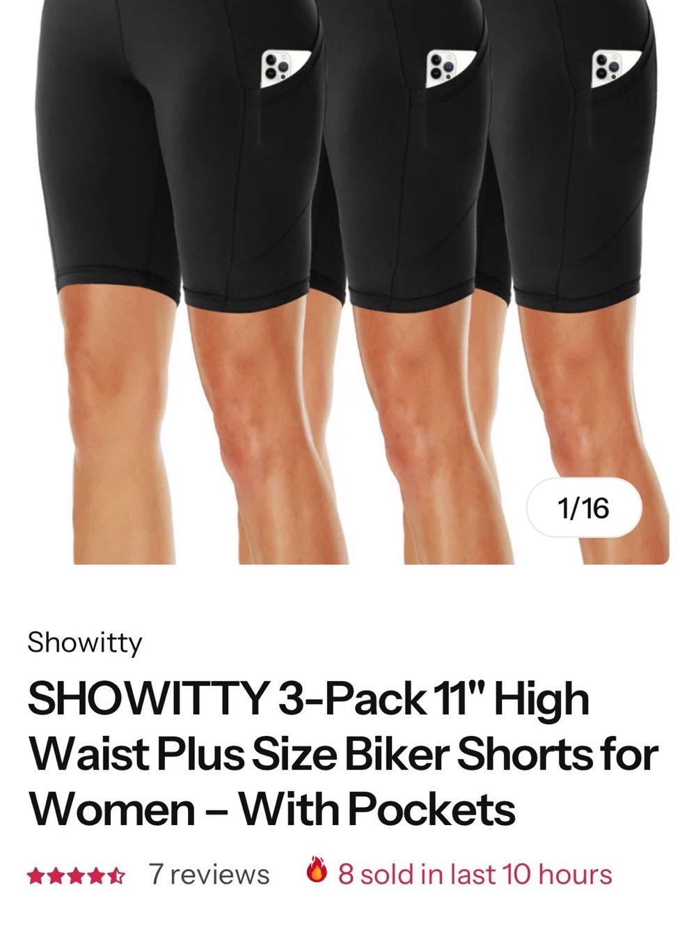 Women's High-Waist Black Biker Shorts with Pockets - 3-Pack